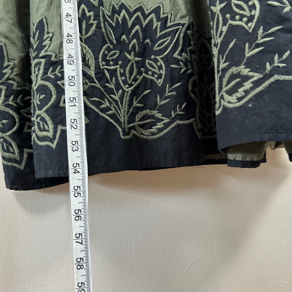 Chico's Women's 14 Maxi Dress Olive Green Embroidered Tiered Cotton Boho NEW - Picture 4 of 8